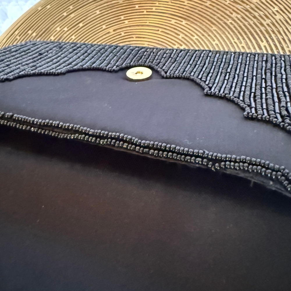 Marshall Field's Vintage Black Glass Beaded Art Deco Evening Clutch Bag Chain - Picture 8 of 10
